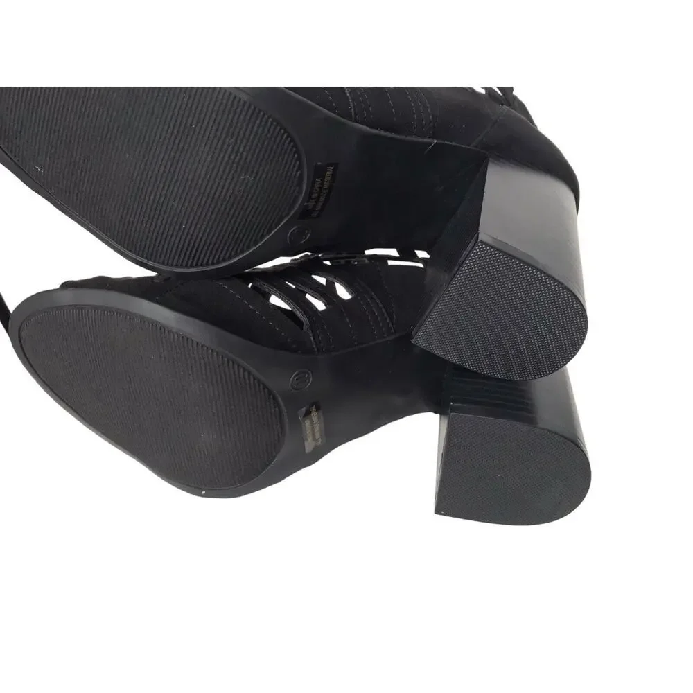 Charlotte Russe Size 10 Cameron Black Block Heel PeepToe Caged Gladiator Sandals